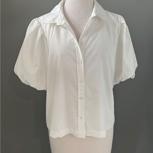 Modern Works White Puff Sleeve Button-Front Blouse - Women Sz L